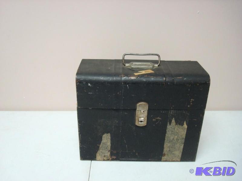 lot 116 image: Vintage Metal File Box, Some Wear...