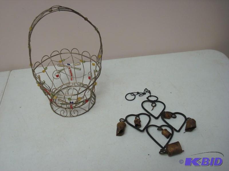 lot 34 image: Wire Firefly Basket And Hanging Metal Heart B...