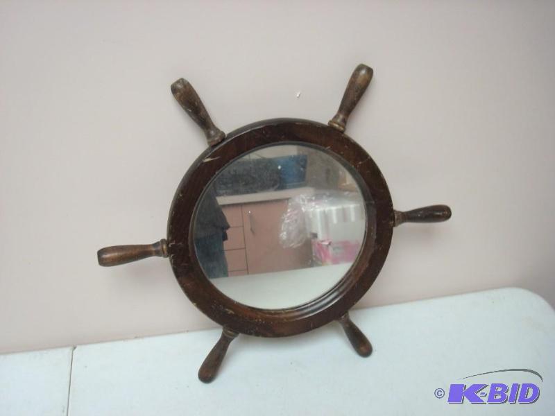 lot 54 image: Ship Wheel Mirror Decor, Some Wear...