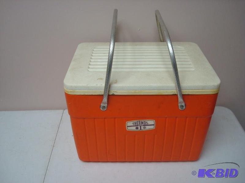 lot 6 image: Vintage Orange Thermos Cooler, Some Wear...