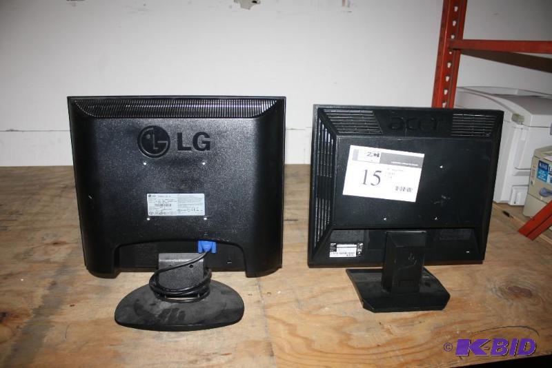 lot 15 image: Lot of (2) Acer & LG Computer Monitors 16 Black wCord.