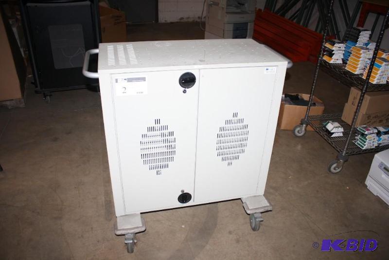 lot 2 image: Laptop Cart 42 x 27 x 41 Electric Cord Plug-In Wheels Locking Door.