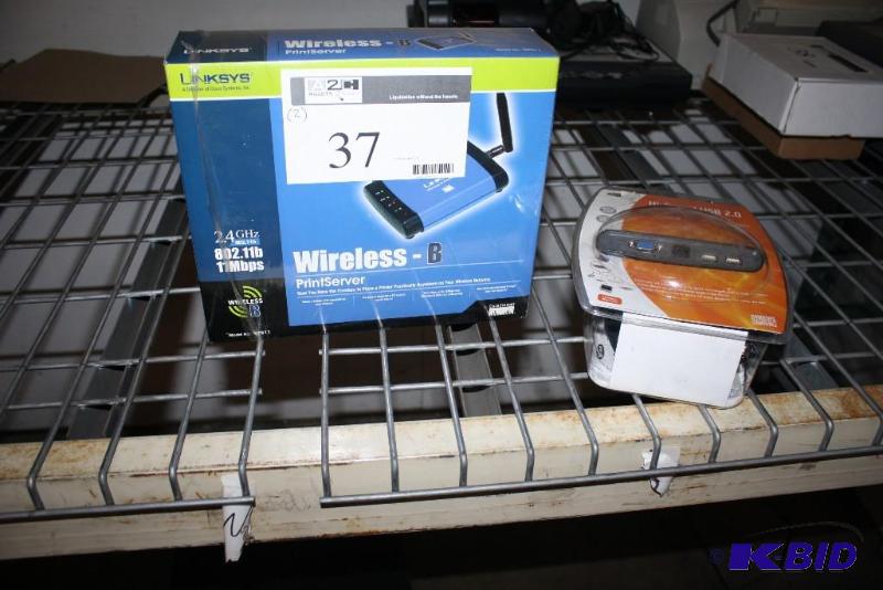 lot 37 image: Lot of (2) Including Wireless Print Server Hi-Speed USB 2.0 Dock Station.