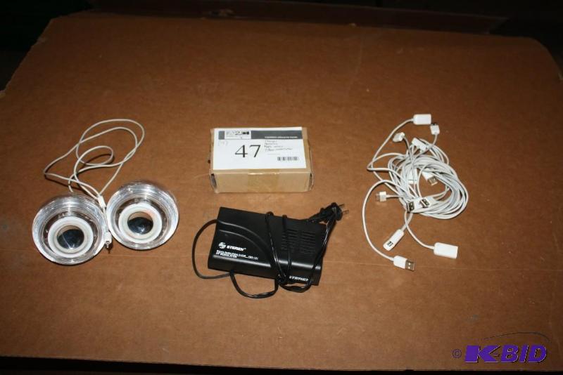 lot 47 image: Lot of (4) Charger Speakers Apple Wires Steren Audio-Video S-VHS RF Video Modulator.