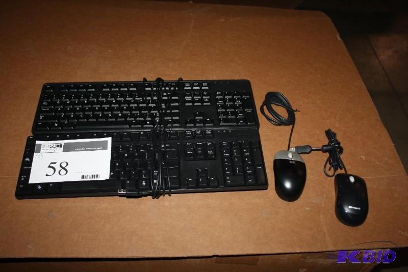 lot 58 image: Lot of (4) Computer Keyboards, Dell, app. 2 ct Computer Mouses, app. 2 ct.