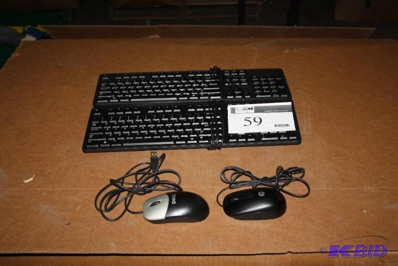 lot 59 image: Lot of (4) Computer Keyboards, Dell, app. 2 ct Computer Mouses, app. 2 ct.