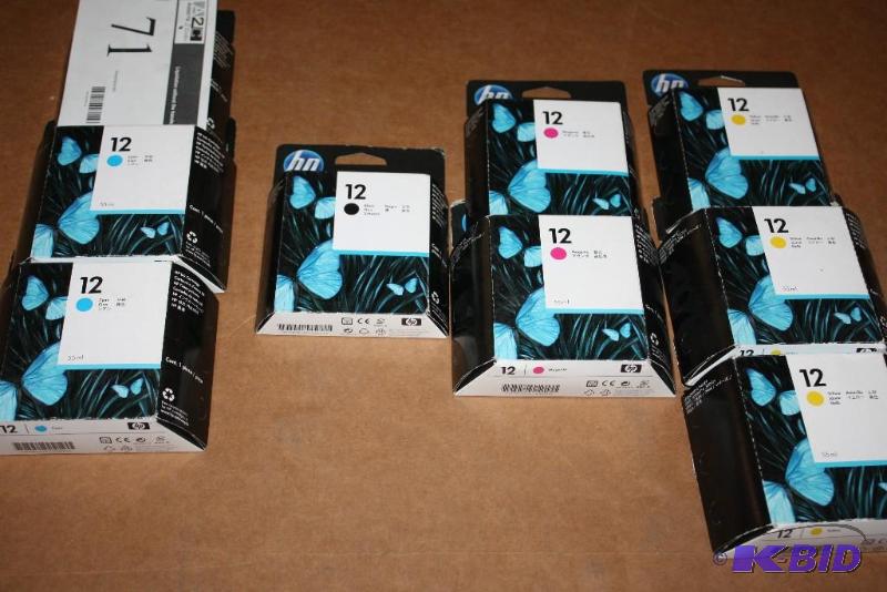 lot 71 image: Lot of (9) HP Inkjet Cartridges Type 12 Miscellaneous Colors.