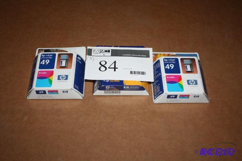 lot 84 image: Lot of (3) Including Hp Inkjet Cartridges Type 49.