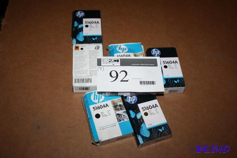 lot 92 image: Lot of (7) HP Inkjet Print Cartridges Type 51604A.