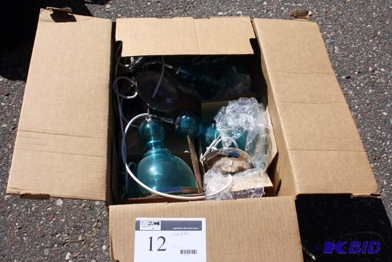 lot 12 image: Lot of (4) Decorative Hanging Lights wBlue & Chrome Finish wWires & Hardware.
