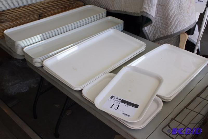 lot 13 image: Lot of (28) Cafeteria Trays White Plastic Miscellaneous Sizes See Below.