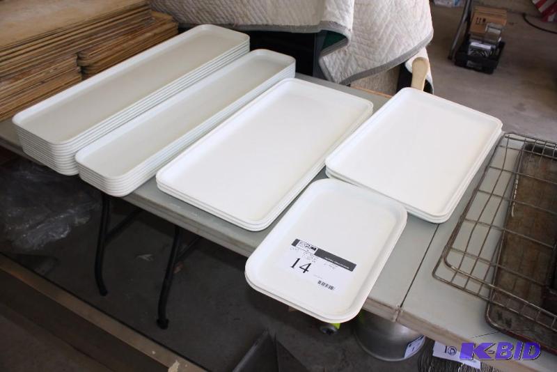lot 14 image: Lot of (27) Cafeteria Trays White Plastic Miscellaneous Sizes See Below.