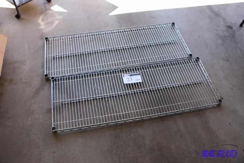 lot 23 image: Lot of (2) Metal Shelves For Rack Assembly Grate 48 x 18.