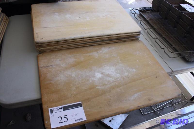 lot 25 image: Lot of (9) Wooden Bakery BoardsCutting Boards 26 x 18.