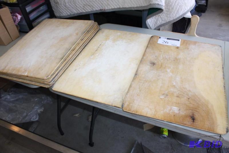 lot 26 image: Lot of (8) Wooden Bakery BoardsCutting Boards 26 x 18.
