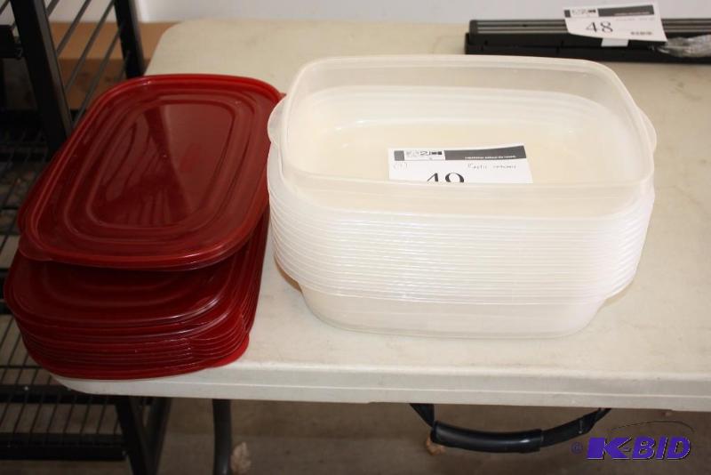 lot 49 image: Lot of (11) Plastic Containers wRed Lids.