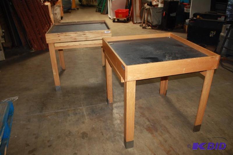 Lot of (2) Accent Produce Tables wSliding Drawer Wooden Construction wBlack Top 36 x 36 x 36.