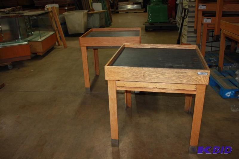 Lot of (2) Accent Produce Tables wSliding Drawer Wooden Construction wBlack Top 36 x 36 x 36.