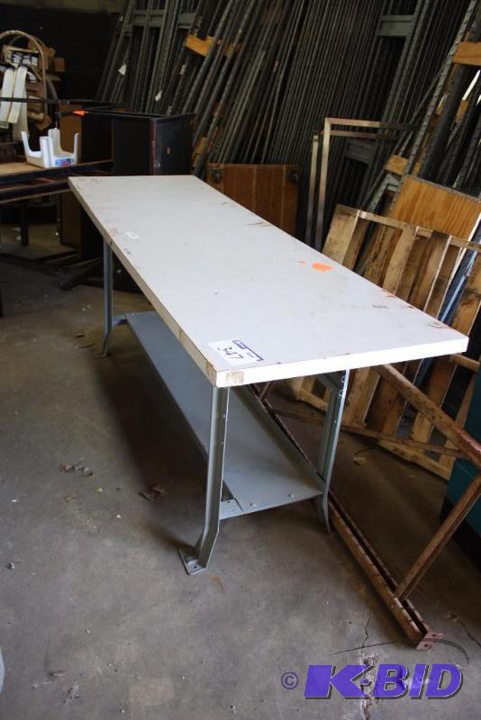 Work-Table wBolt Down Leg Brackets Upper & Lower Shelf White 96 x 30 x 38.