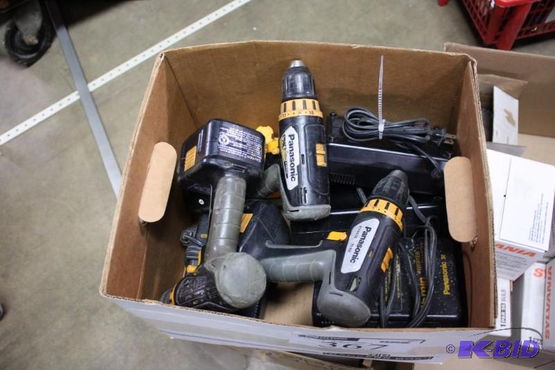 Lot of (3) Drills Including Panasonic Cordless Drills wBatteries Includes 5 Battery Chargers Not