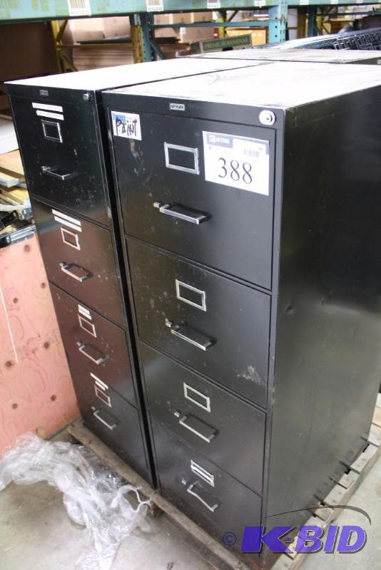 Lot of (2) Office Filing Cabinets 27 x 18 x 52 4 Drawers wHandles Black.