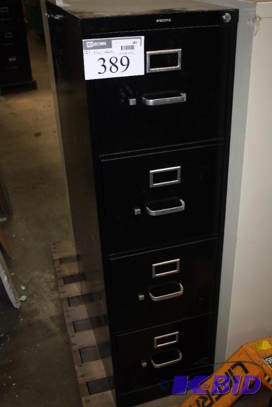 Lot of (2) Office Filing Cabinets 27 x 18 x 52 4 Drawers wHandles Black.