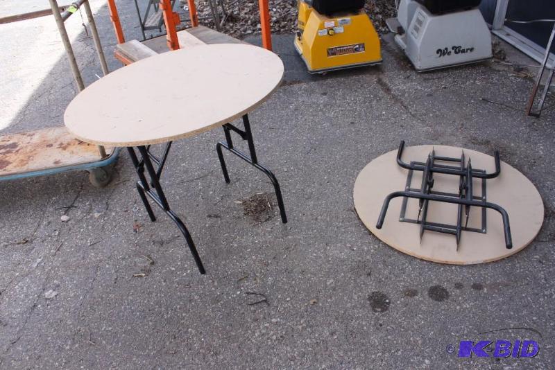 Lot of (2) Circular Folding Table wWood Style Top 36 Diameter, 30 Height.