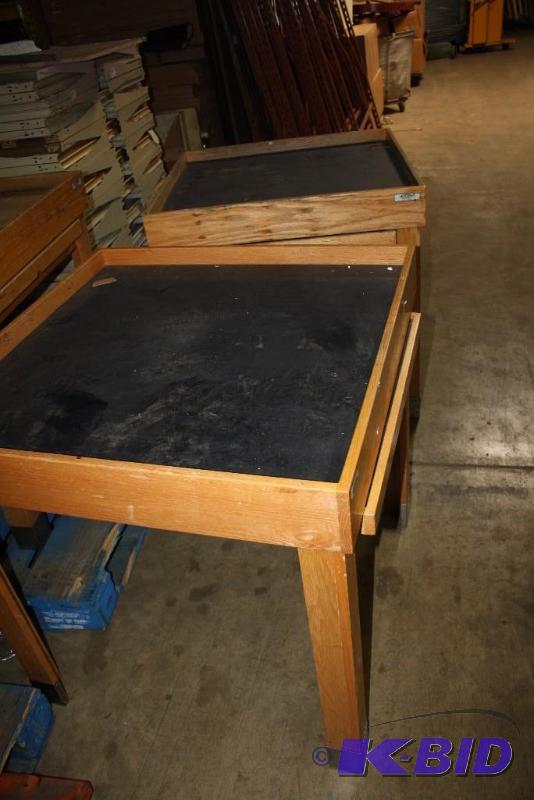 Lot of (2) Accent Produce Tables Wooden Construction wBlack Top 36 x 36 x 36.