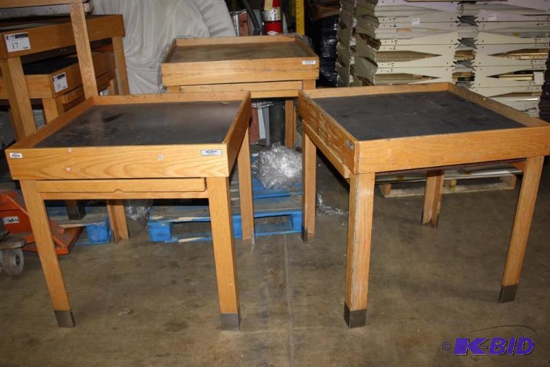 Lot of (3) Accent Produce Tables Wooden Construction wBlack Top 36 x 36 x 36.