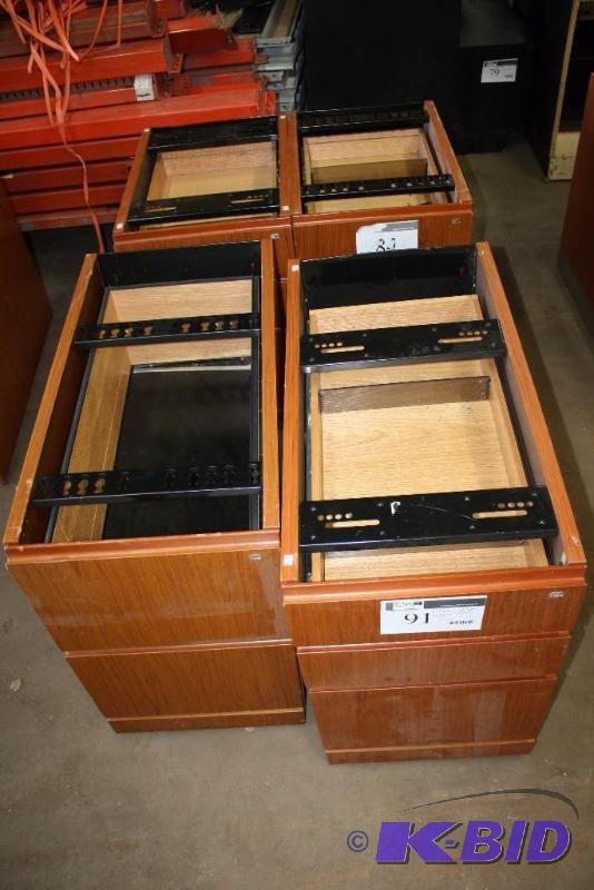 Lot of (4) Knoll 2-Drawer Filing Cabinet Wood-Style Finish 31 x 16 x 27, 23 x 16 x 27.