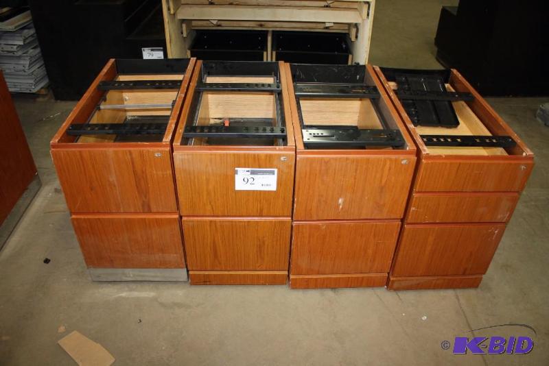 Lot of (4) Knoll 2-3 Drawer Filing Cabinet Wood-Style Finish 31 x 16 x 27, 23 x 16 x 27.