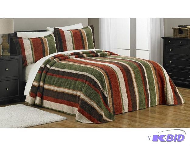 Uptown Stripe 3pc Chenille Bedspread Set - Full