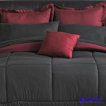 MyHome Solid Color Microfiber Accessory Set RedBlack - Queen