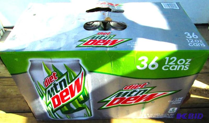 lot 168 image: 36 pack of diet mountain dew dated June 2015...