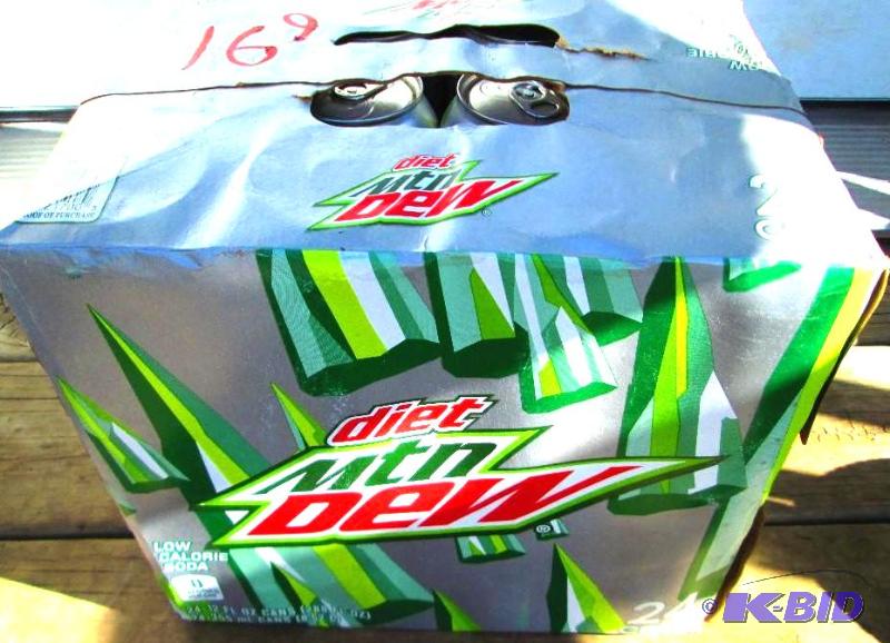 lot 169 image: 24 cans of diet Mountain Dew dated June 2015...