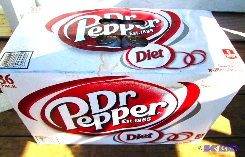 lot 170 image: 36 cans of diet Dr. Pepper dated April 2015...