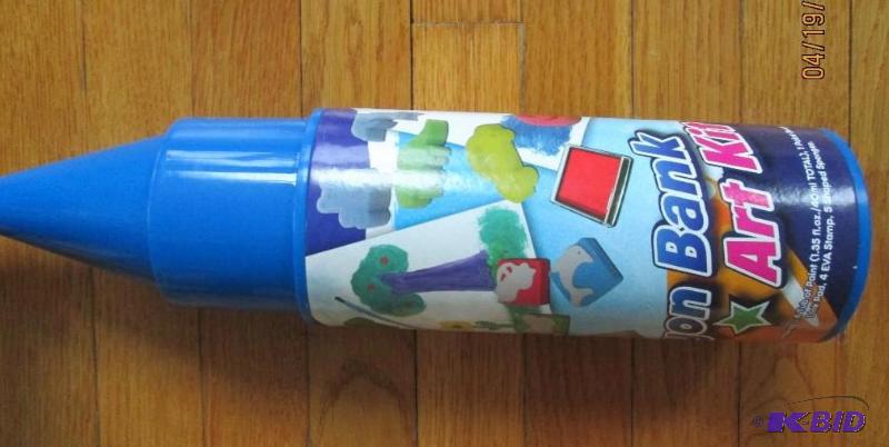 lot 75 image: Crayon bank art kit, is a coin bank and conta...