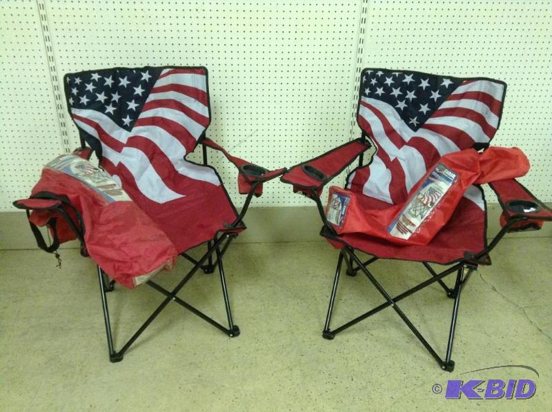 lot 13 image: 2 US Flag Folding Camp Chairs