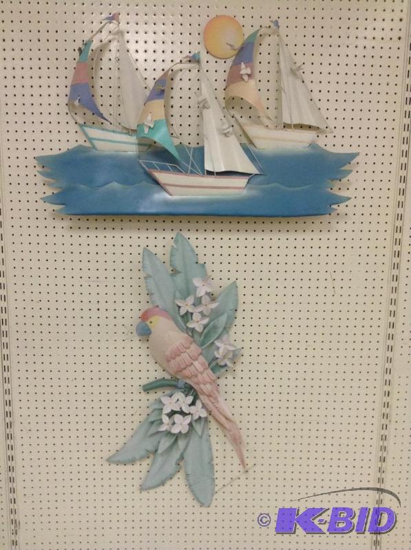 lot 14 image: 2 Tropical Metal Wall Hangings