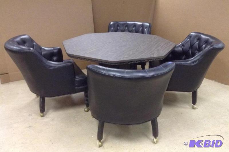 Table & Leather Rolling Chair Set
