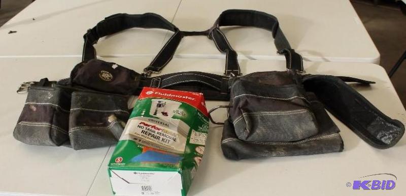 2 item lot  Heavy duty tool belt with suspenders and tank repair kit