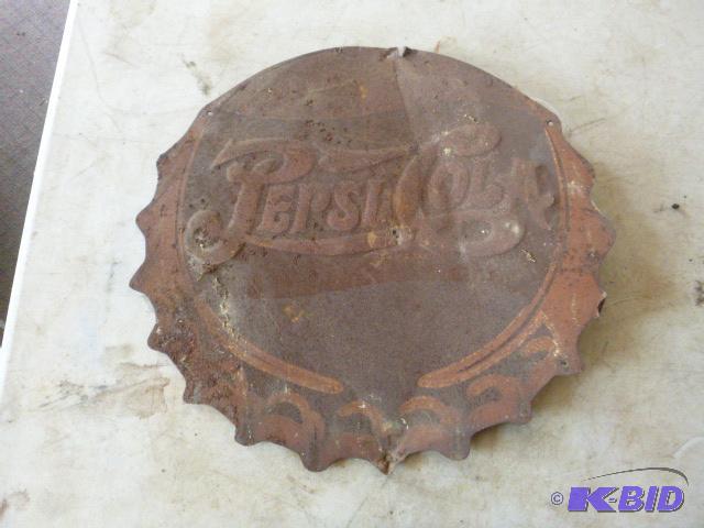 lot 103 image: Vintage Metal Pepsi Cola Sign 14" diamet...