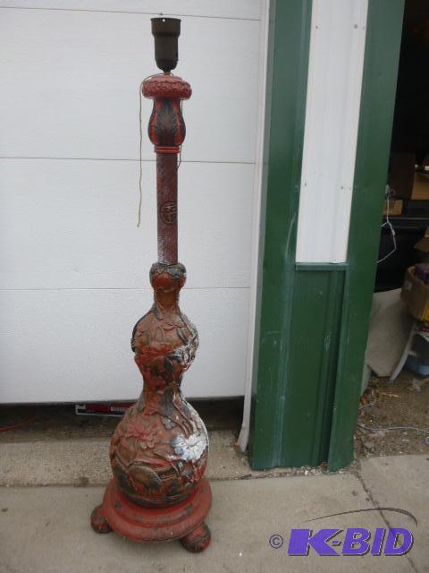 lot 153 image: Carved Wood Floor Lamp 67"...
