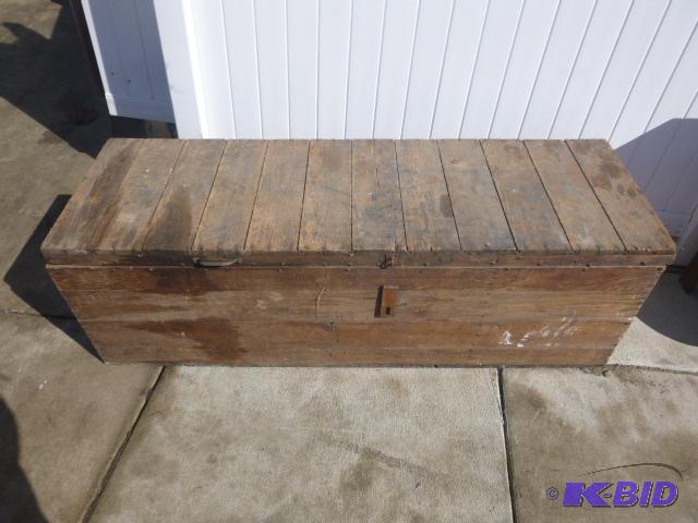 lot 163 image: Wood Storage Trunk 20" X 60" X 19 1...
