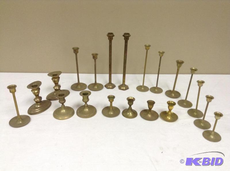 lot 101 image: Collection of Brass Taper Candle Holders