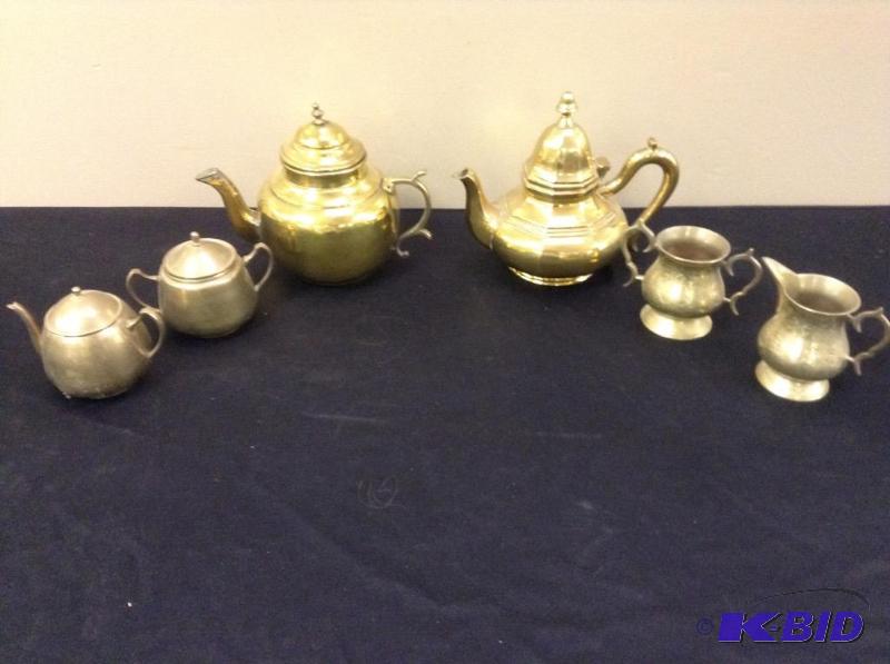 lot 133 image: Brass Tea Pots, Sugars & Creamers