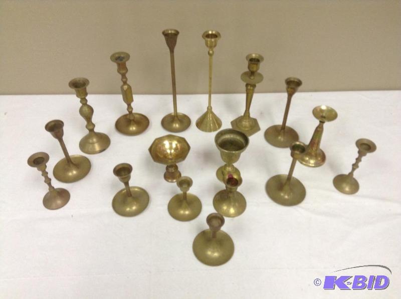 lot 153 image: Collection of Brass Taper Candle Holders