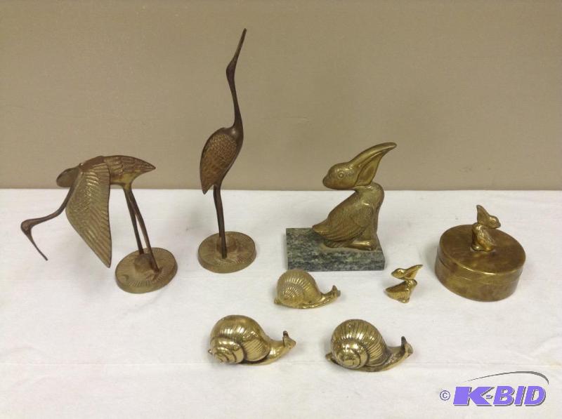 lot 18 image: Collection of Brass Pelicans, Snails & Herons