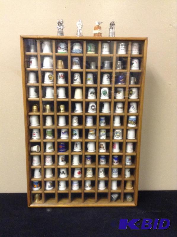lot 37 image: Collection of Thimbles in Wood & Glass Case