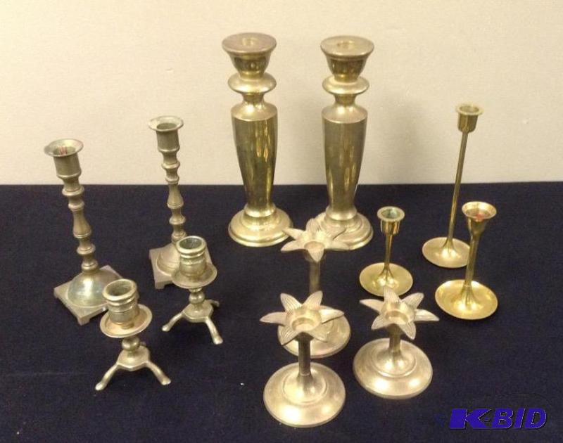 lot 8 image: Collection of Brass Candle Sticks